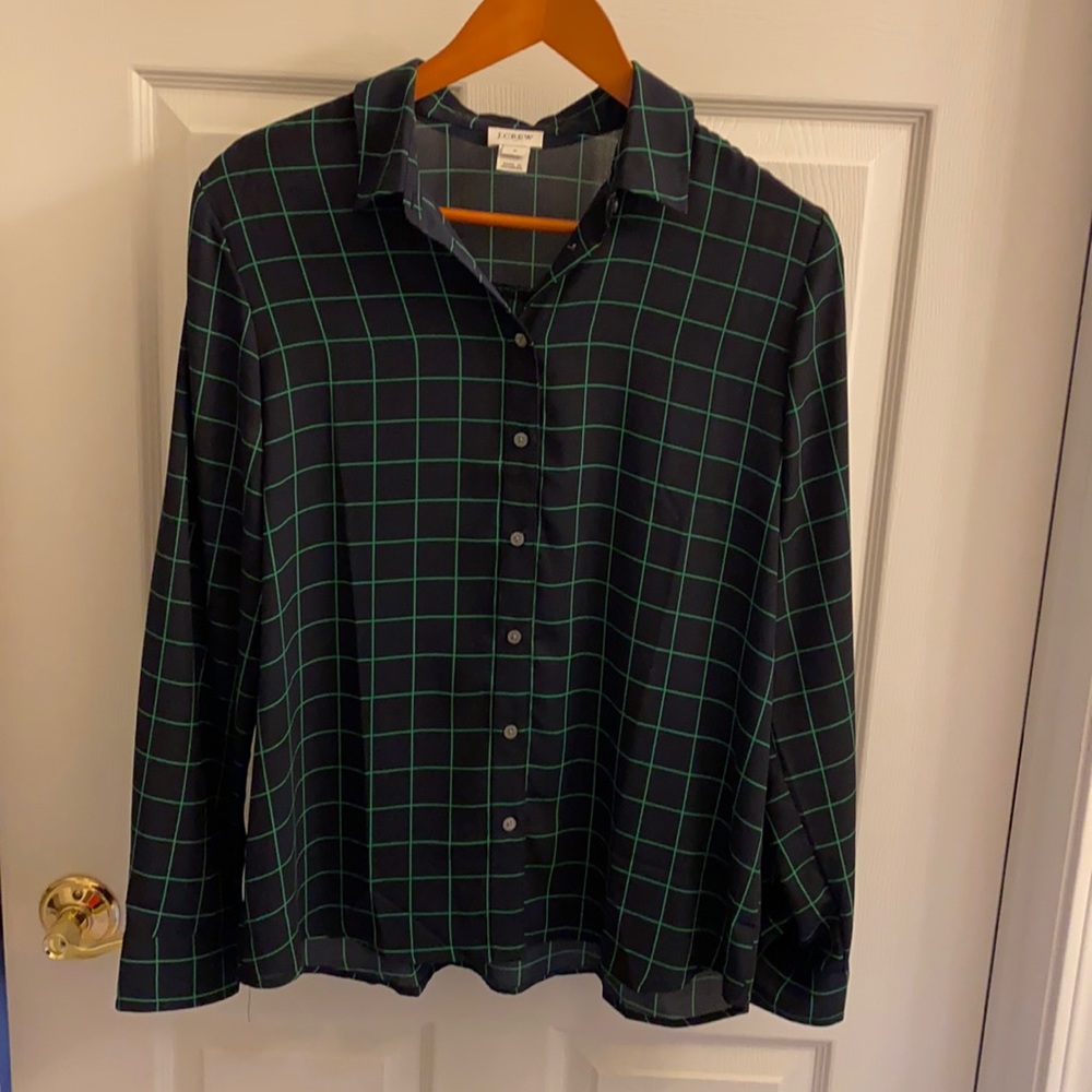 J. Crew Size M Navy and Green Blouse